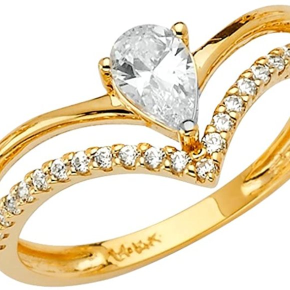 Solid 14K Yellow Gold  2 Line Fancy CZ Ring - Picture 2 of 4